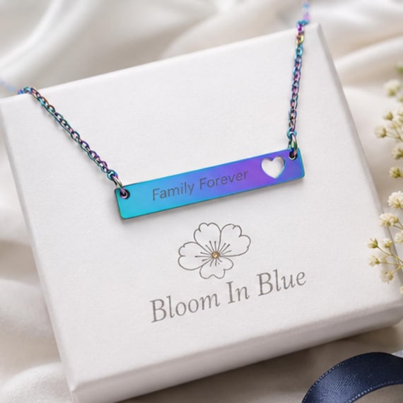 Custom Bar Necklace with Heart Cutout | Personalized Name, Date or Roman Numeral, Unisex Accessories