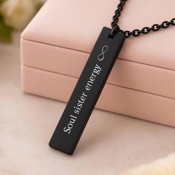Personalized Vertical Bar Necklace, Custom Message, Engraved Matching Jewelry  Anniversary Gift for Him & Her