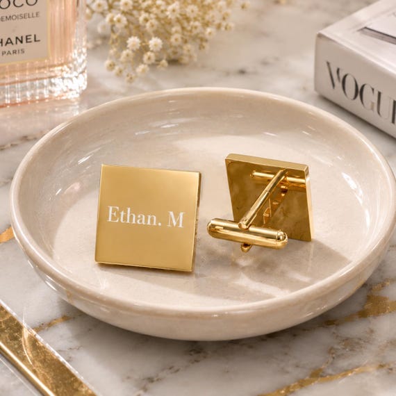 Personalized Gold Cufflinks | Custom Engraved Accessory | Luxury Men's Gift | Wedding Anniversary and Formal Accessory