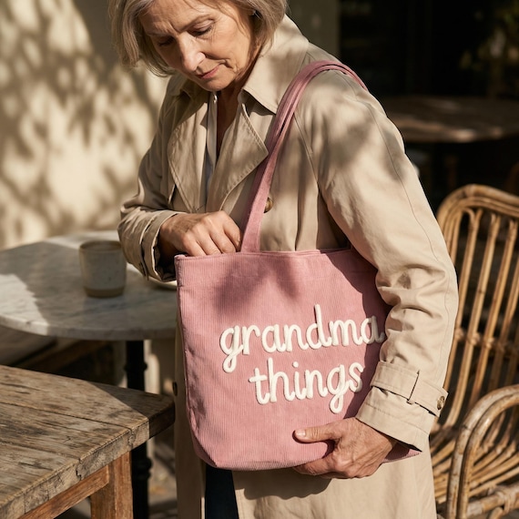 Personalized Corduroy Tote Bag for Gigi, Custom Name Nana Gift, Grandparent Gift for Her, Mother's Day Gift, Gigi's Favorite Things Bag