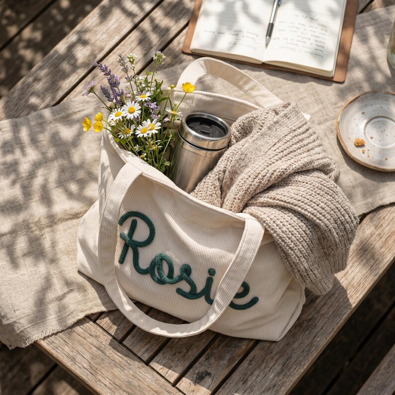 Personalized Corduroy Tote Bag, Grandparents Day Gift for Grandma, Custom Gigi or Nana image 4