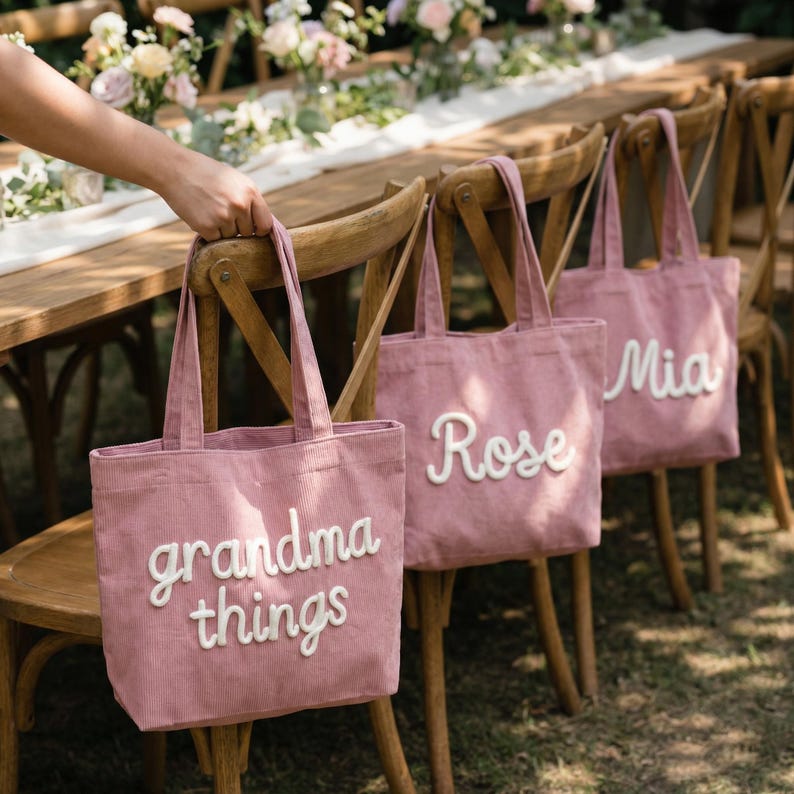 Personalized Corduroy Tote Bag, Grandparents Day Gift for Grandma, Custom Gigi or Nana image 12