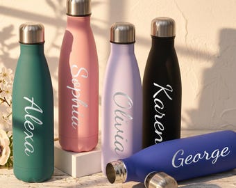 Borraccia personalizzata in acciaio inox, borraccia termica incisa, borraccia sportiva personalizzata, regalo per il ritorno a scuola, regalo per insegnanti