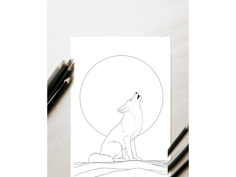 Moon Fox Coloring Page, Japanese Kitsune, Zen Printable, Stress Relief ...