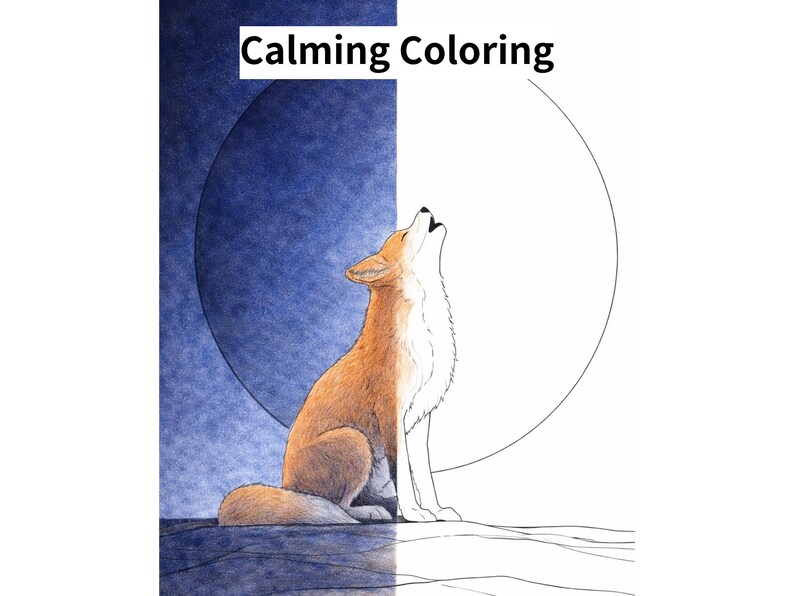 Moon Fox Coloring Page, Japanese Kitsune, Zen Printable, Stress Relief ...