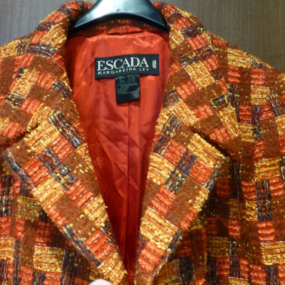 Vintage 1980-90s ESCADA Jacket by Margaretha Ley Made in Germany XL ,UK  16,us 12, Wool, Mohair, Multicolor Coat, Jacket Orange, Red, Sparkle -   Canada