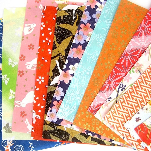 Origami paper pack, Yuzen japanese paper, chiyogami scrapbook paper, 14 printed origami sheets, colorful variety patterns, craft supplies