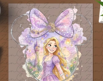 Princess Rapunzel Watercolor Coquette DTF Transfer, Rapunzel Tangled DTF, Floral Rapunzel Ready To Press, Disney Rapunzel Princess Shirt