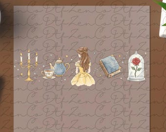 Princess Bella Watercolor Coquette DTF Transfer, Enchanted rose DTF, Beauty and the beast Ready To Press, Disney Bella Princess Shirt