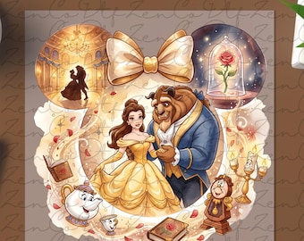 Prinzessin Bella Aquarell Kokette DTF Transfer, Verzauberte Rose DTF, Die Schöne und das Biest Pressfertig, Disney Bella Prinzessin Shirt