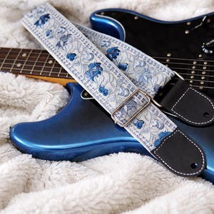 Handmade Embroidered Guitar Strap, Floral Leather Ukulele Strap