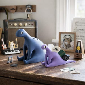 3D Printed Dinosaur Rock Guitar Pick Holder, Music Desk Decor, Gift for son