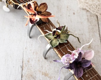 Orchidee Gitarren-Kapo, Florales Gitarren-Zubehör, handgemachtes Musikgeschenk
