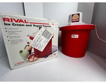 Congelador eléctrico para helados y yogur Rival de 4 cuartos, modelo 8401, color rojo, fabricado en EE. UU.