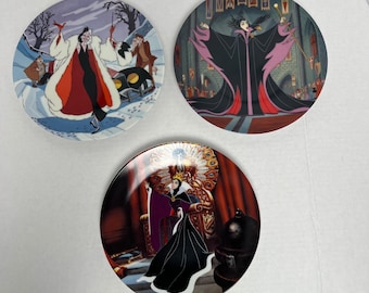 Disney Villains Collector Plates Lot of 3 Cruella Maleficent Evil Queen1993–1994