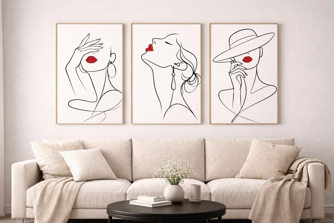 Minimalist Woman Line Art Set of 3 Prints, Modern Female Wall Art ...