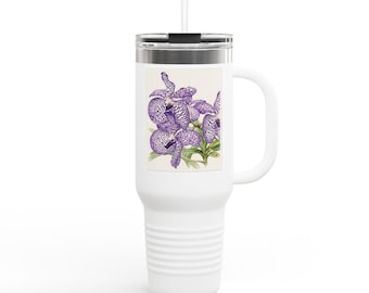 Taza de viaje con ilustración de la planta serpiente púrpura Vanda coerulea / Vaso térmico de 40 oz