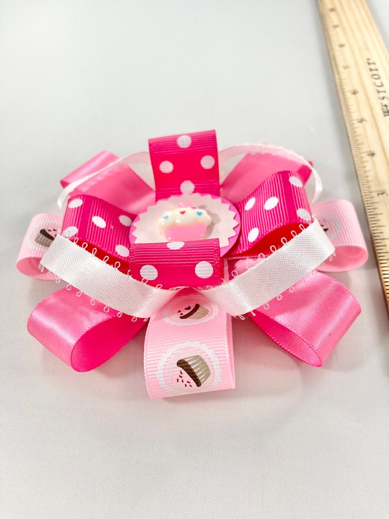 Pink Cupcake Hair Bow, Pink Cupcake Hairbow, Pink Bow for Little Girl, Cupcake Bow, Cupcake Hair Clip, Gift for Little Girl image 7