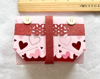 Caja de regalo de origami rosa roja, caja de regalo brillante, regalo para ella, caja de regalo doblada, caja de regalo hecha a mano, regalo de origami para mamá, regalo para hija