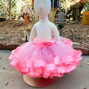 Little Girl Tutu, Baby Tutu, Pink Ribbon Tutu, Children Tutu, Pink Infant Tutu, Tutu with Ribbon, Hot Pink Tutu image 1