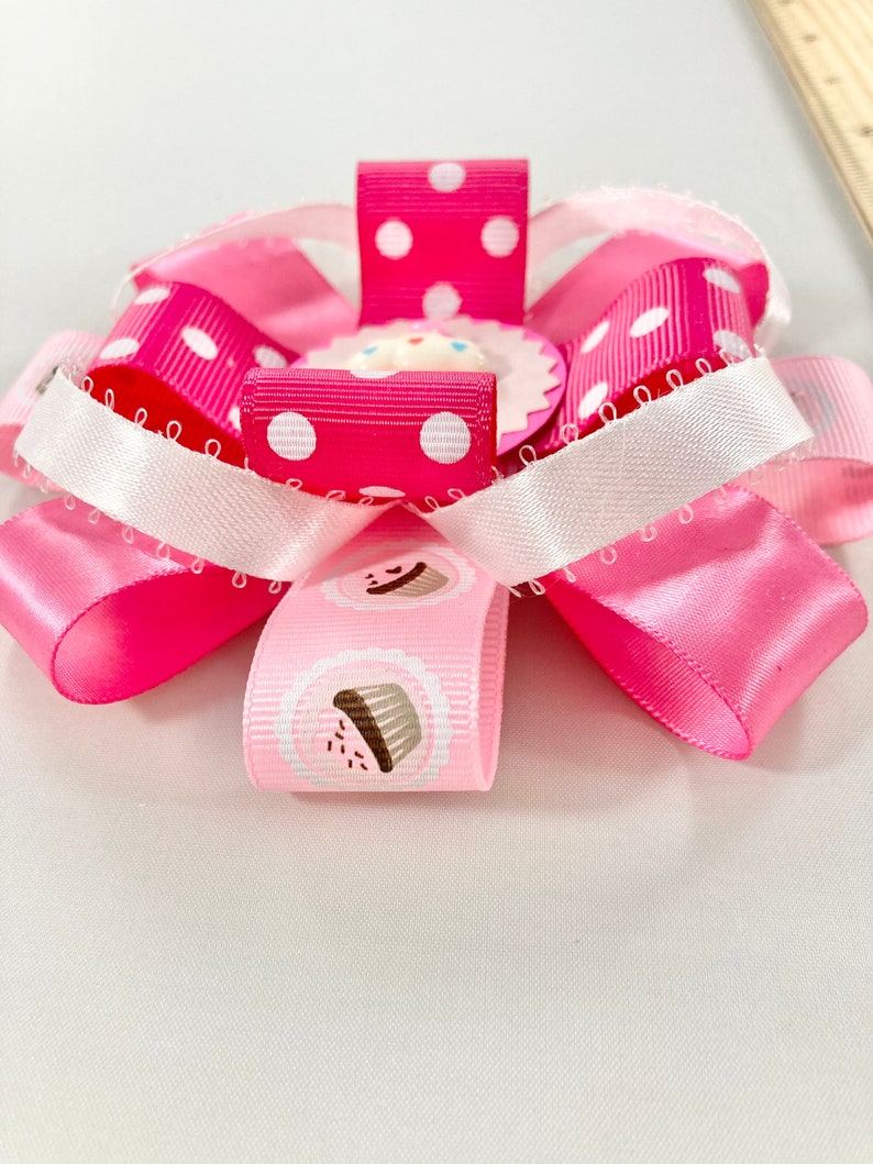 Pink Cupcake Hair Bow, Pink Cupcake Hairbow, Pink Bow for Little Girl, Cupcake Bow, Cupcake Hair Clip, Gift for Little Girl image 3