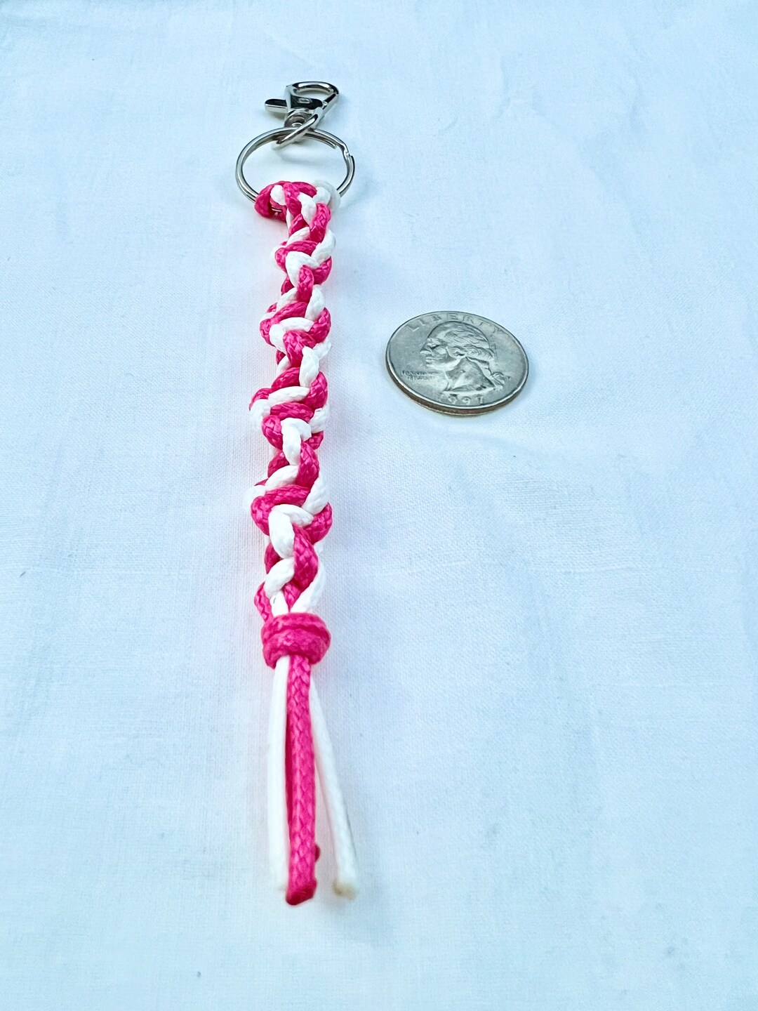 Pink Braided Keychain, Macrame Keychain, Hot Pink and White Keychain ...