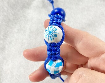 Blue Bracelet, Large Bead Bracelet, Blue and White Bracelet, Christmas Bracelet, Christmas Gift, Snowflake Bracelet