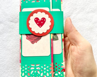 Gift Certificate Envelope, Red Green Pink Gift Envelope, Gift Card Sleeve, Check Holder, Flowers Wallet, Red Rose Gift Wallet, Money Holder