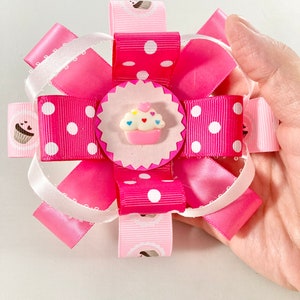Pink Cupcake Hair Bow, Pink Cupcake Hairbow, Pink Bow for Little Girl, Cupcake Bow, Cupcake Hair Clip, Gift for Little Girl image 1