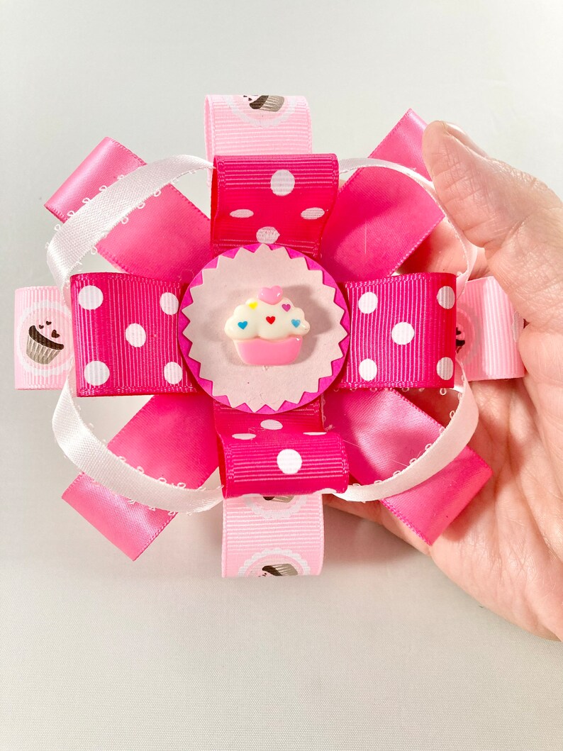 Pink Cupcake Hair Bow, Pink Cupcake Hairbow, Pink Bow for Little Girl, Cupcake Bow, Cupcake Hair Clip, Gift for Little Girl image 1