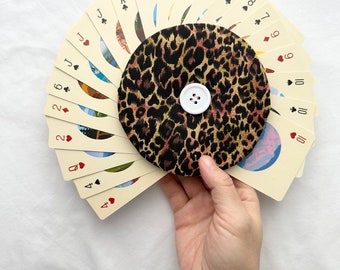 Leopard Playing Card Holder, Upcycled Cardboard Gift, Gift for Her, Card Holder for Women, Playing Card Holder, Leopard Print Gift