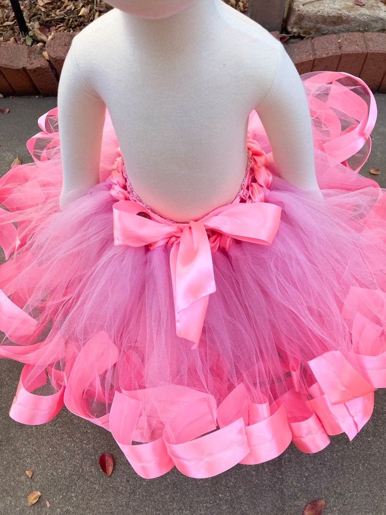 Little Girl Tutu, Baby Tutu, Pink Ribbon Tutu, Children Tutu, Pink Infant Tutu, Tutu with Ribbon, Hot Pink Tutu image 6