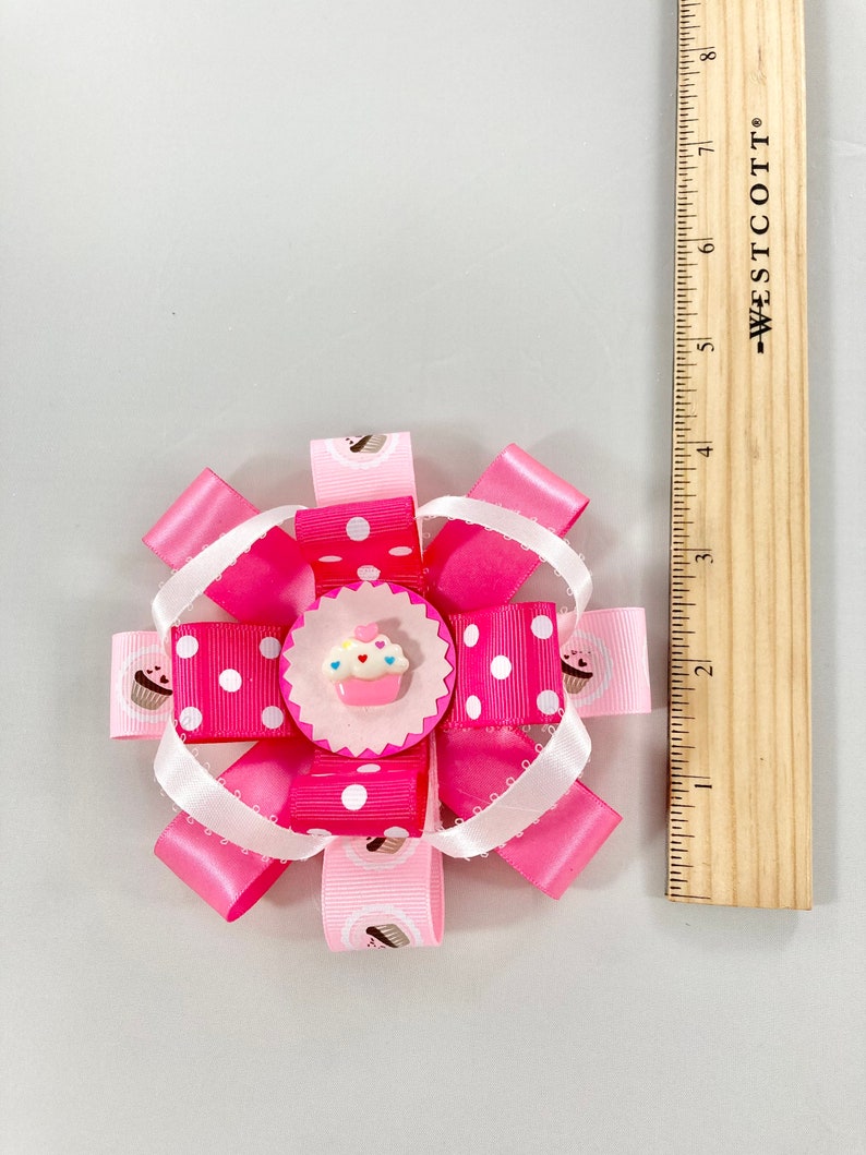 Pink Cupcake Hair Bow, Pink Cupcake Hairbow, Pink Bow for Little Girl, Cupcake Bow, Cupcake Hair Clip, Gift for Little Girl image 2