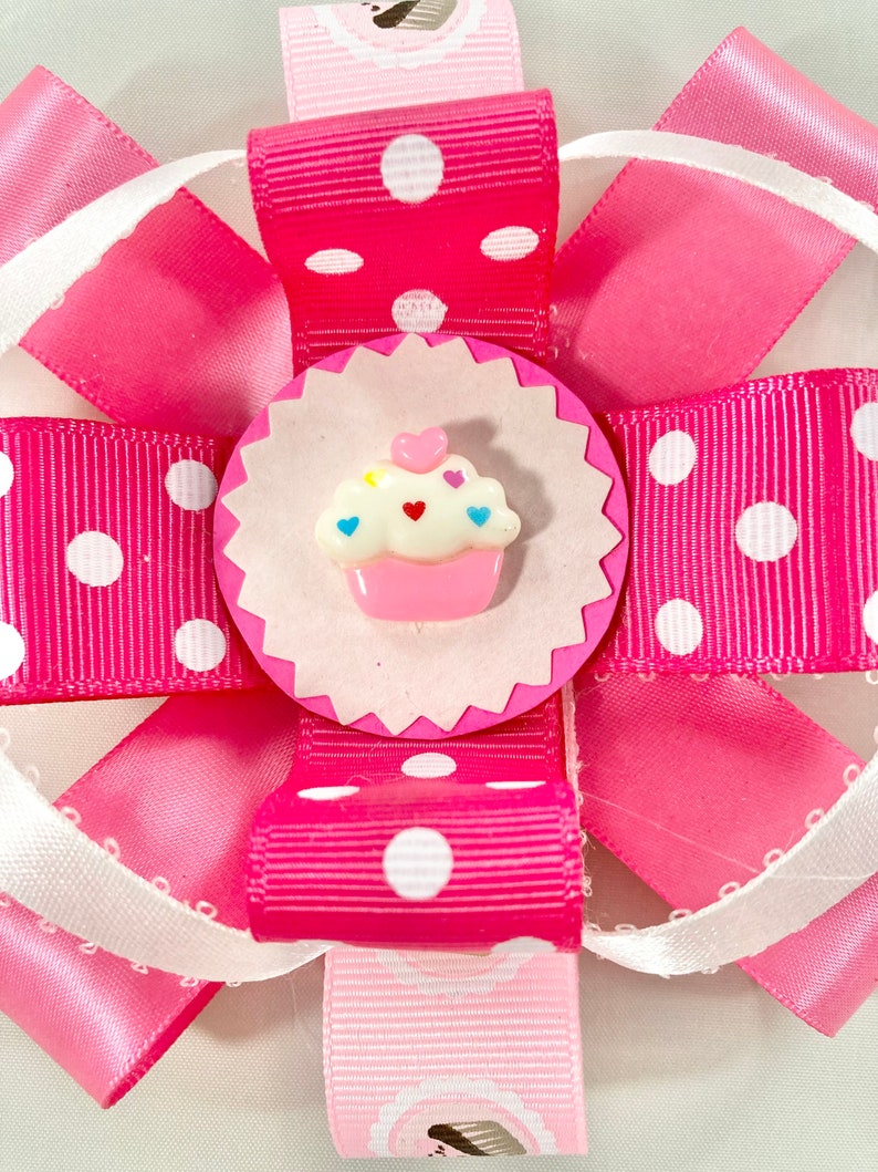 Pink Cupcake Hair Bow, Pink Cupcake Hairbow, Pink Bow for Little Girl, Cupcake Bow, Cupcake Hair Clip, Gift for Little Girl image 4
