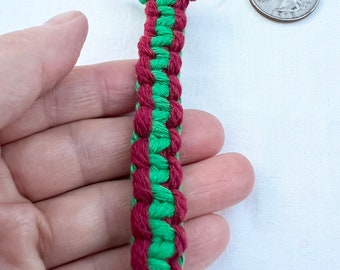 Green and Red Keychain, Macrame Keychain, Lobster Clasp, Braided Woven Keychain