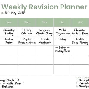 GCSE A-Level Lernplaner-Paket | Wöchentlicher Lernplan (Digitaler Download)