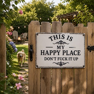 Custom Happy Place Metal Sign, Personalized Patio Garden Sign, Funny Farmhouse Porch Decor