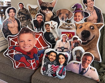 Custom Photo Shaped Pillow, Personalized Face Pet Pillow, Dog Cat Cushion, Soft Plush Photo Keepsake Gift