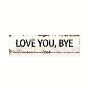 Älskar dig, hejdå metallväggskylt, rolig citatväggdekoration, rustik vintageplakett