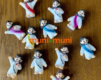 Miniature Jesus Figurine (~1-Inch) | Tiny Plastic Jesus Doll | Custom Sash Color & Fun Expression Poses | Small Novelty Toy Gift