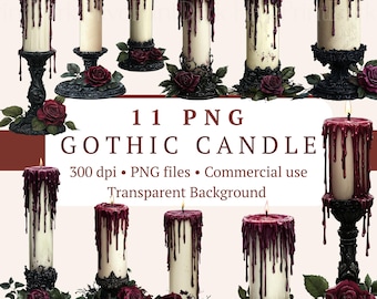 Gotiskt ljus PNG Clipart-paket 11 filer | Dripping Candle Dark Romance | Halloween-häxklistermärken