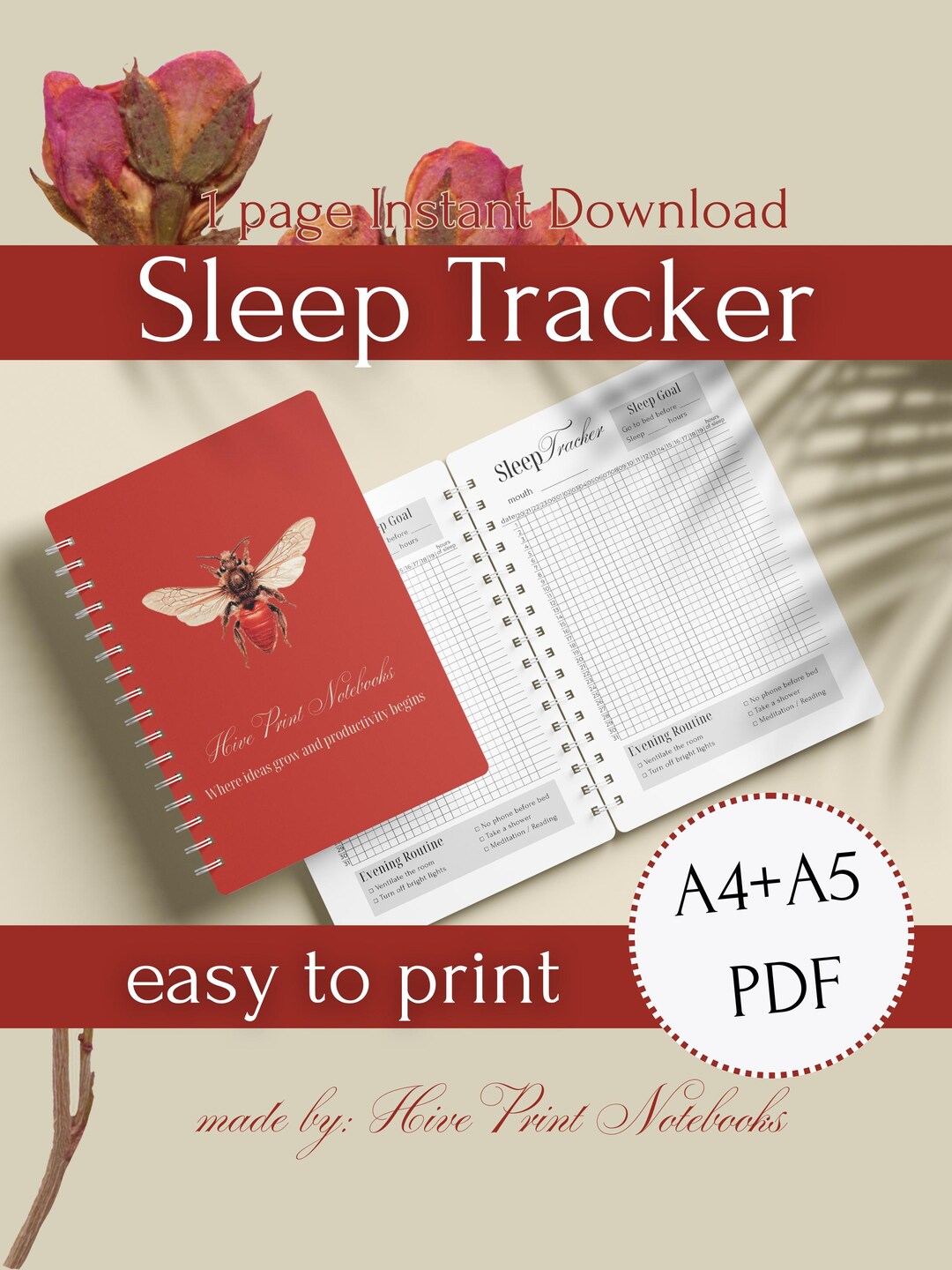 Sleep Tracker Printable | Monthly Sleep Log | Sleep Journal | A4 A5 ...
