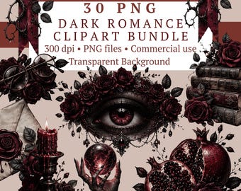 Dark Romance Clipart Bundle 30 PNG Files | Gothic Occult Sticker Sheet | Booktok Dark Academia Junk Journal