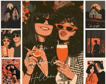 24 utskrivbara Halloween-vykort | Vintage gotiska Halloween-kort | Retro kusliga vykort | Utskrivbara Halloween-ephemera