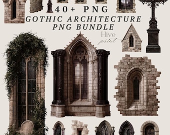 48 PNG Gotisk arkitektur Bundle Katedralfönster & Dörr Clipart
