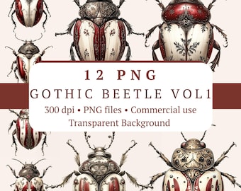 Gothic Beetle PNG Bundle Vol 1 – 12 Files | Victorian Entomology Art ...