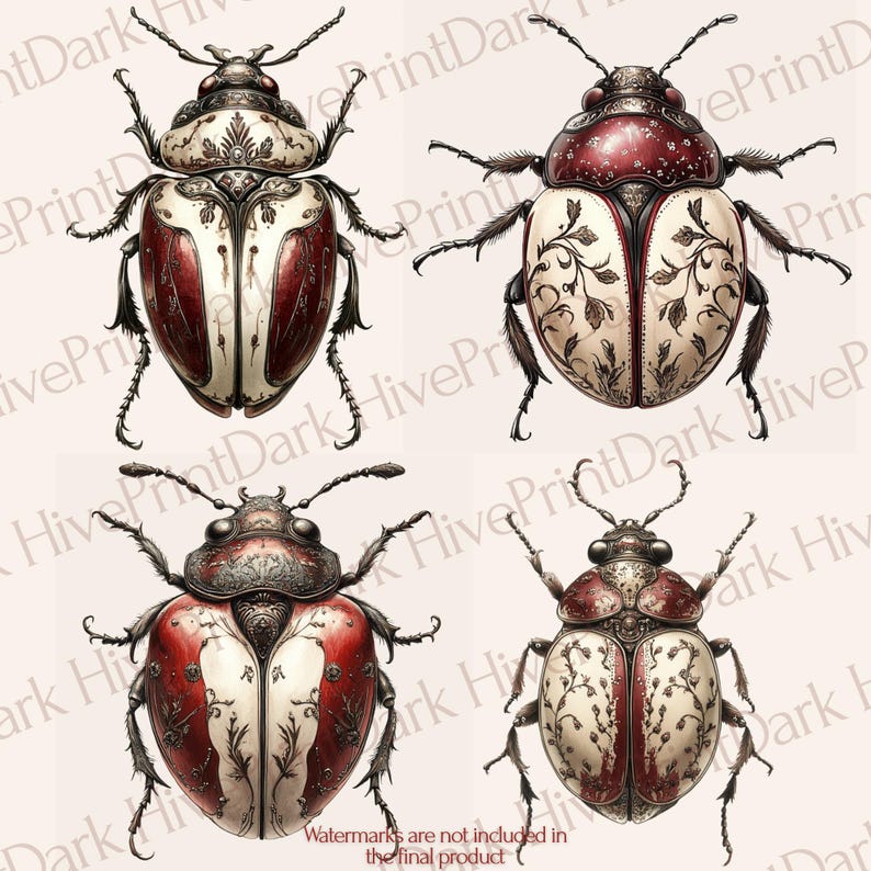 Gothic Beetle PNG Bundle Vol 2 – 12 Files | Victorian Entomology Art ...