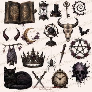 100+ Gothic PNG Bundle | Dark Academy Clipart | Witchcore Clip Art | Gothic Stickers | Halloween PNG | Junk Journal | Raven Skull Black Cat image 3