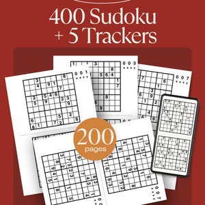 400 Sudoku Puzzles Printable, Easy Medium Hard Expert Levels, Sudoku Bundle with Goal Trackers, Logic Games for Adults, A4 & US Letter PDF