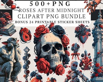 582 Gothic PNG Clipart-paket | 24 utskrivbara klistermärkesark | Dark Academy